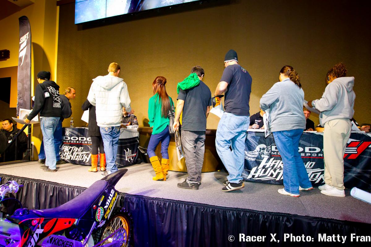 Fans getting autographs