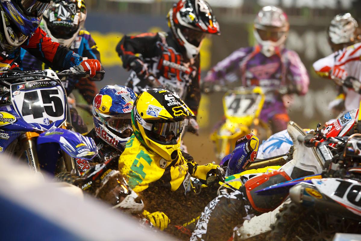Chad Reed and company in a first turn pile up at Houston // Simon Cudby