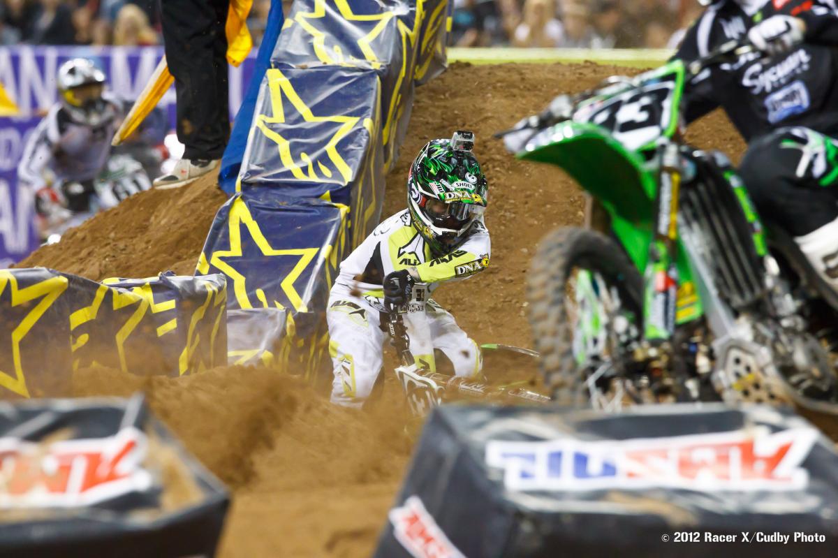 Josh Grant crashes in the heat race