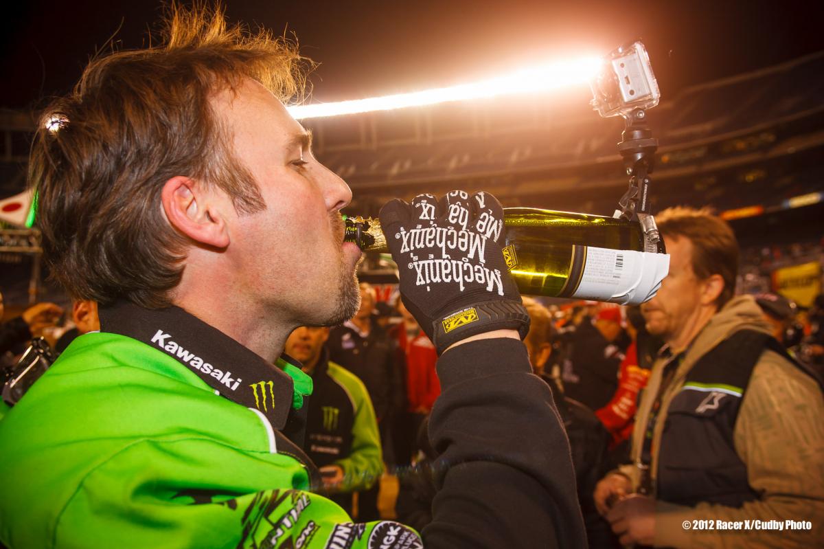 RV's mechanic Mike Williamson celebrates