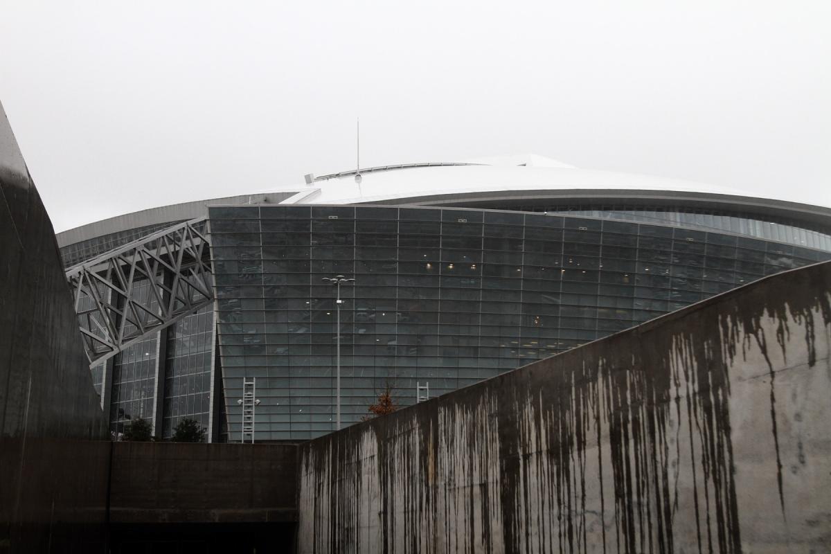 A very wet Cowboys Stadium