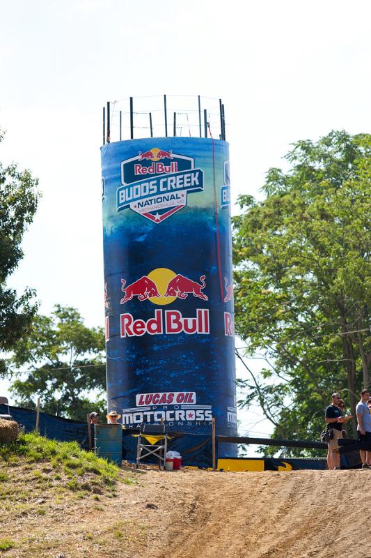 New signage on the Red Bull water tower.