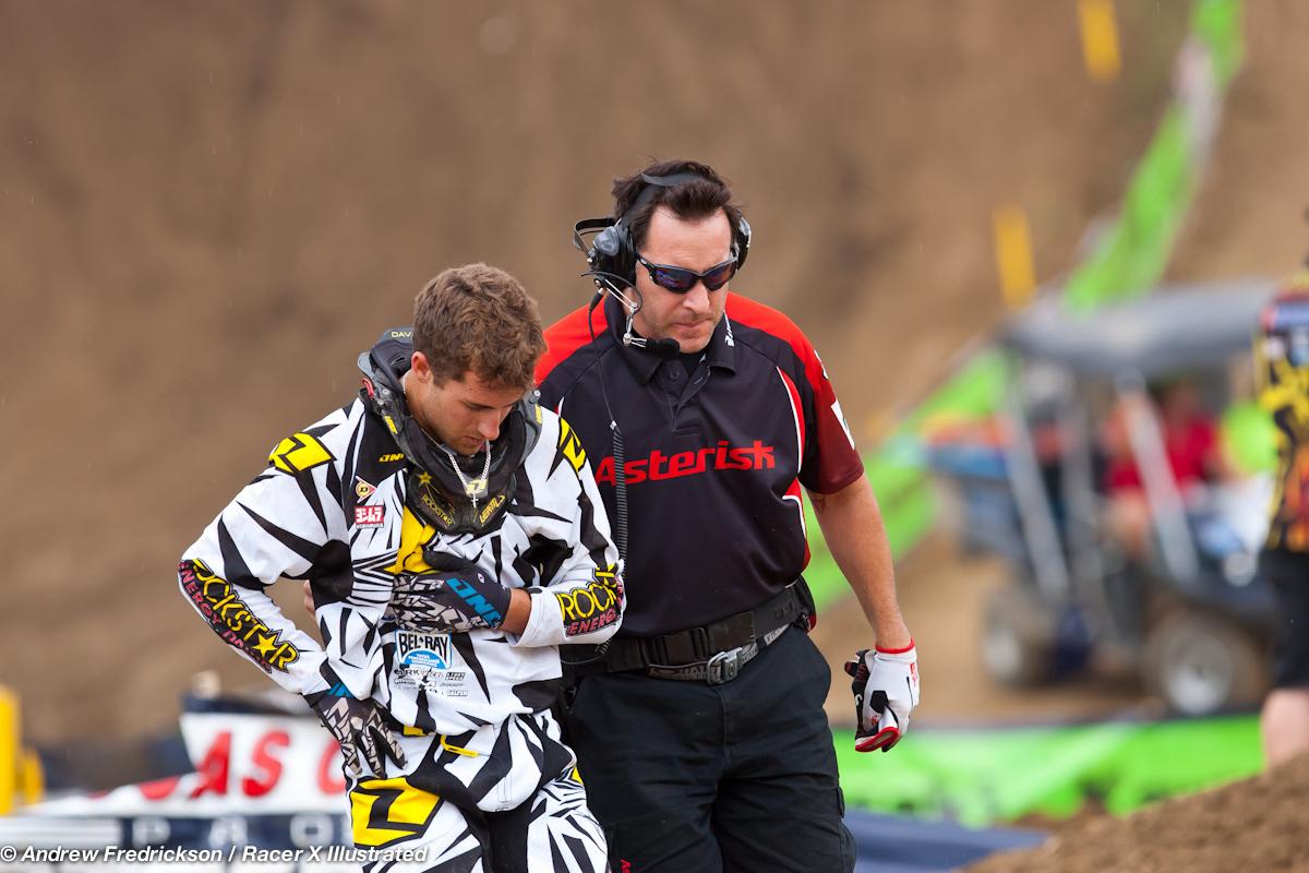 Martin Davalos helped off the track.