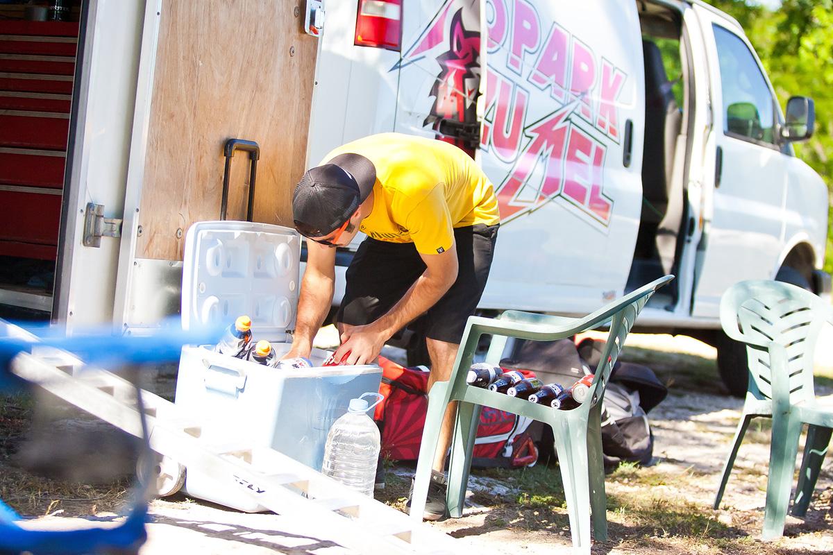 Jordan rummages through the cooler.