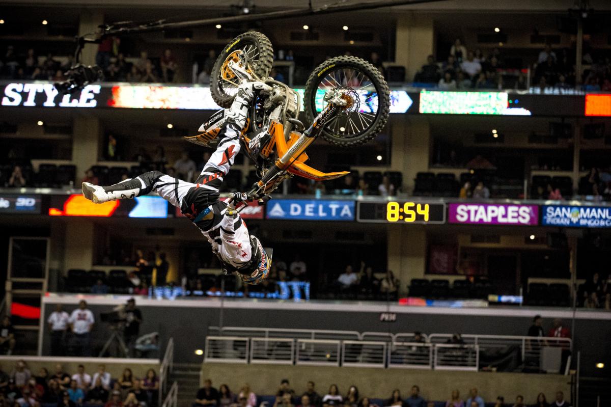 Mat Rebeaud had great tricks, like this ultra-extended Nac-Nac Flip, but Blake “Bilko” Williams took him out early in the quarter-finals.