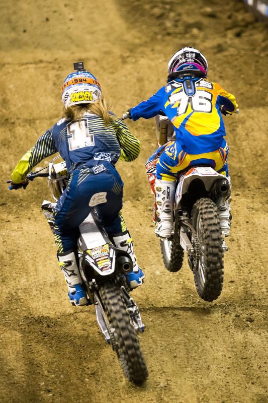 Upon taking the lead over in the turn before the checkers, Golden flew through the whoops and past the finish line to claim a completely unexpected victory just ahead of Rutledge.