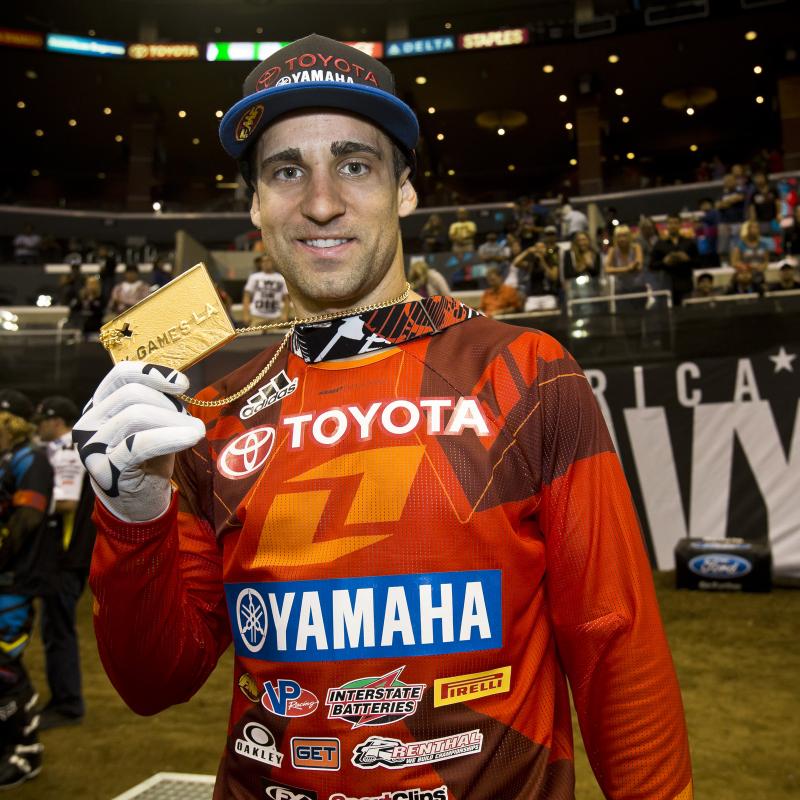 JB shows off his chunk of X Games gold after a well-deserved win.