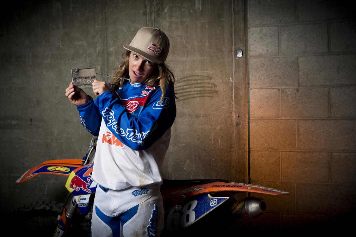 Tarah Gieger shows off her new bronze medal following the awards ceremony. Though she was disappointed with handing over the win to Sanz after a crash, Gigsey was still a happy camper to have scored yet another X Games medal to add to her collection. 