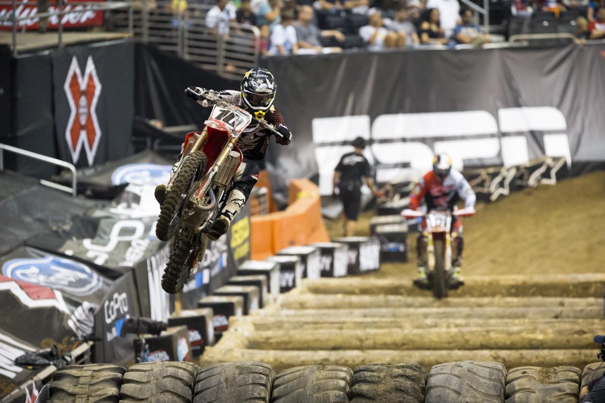 Fourth place finisher Colton Haaker charges through the “matrix” and over one of several tire jumps. 