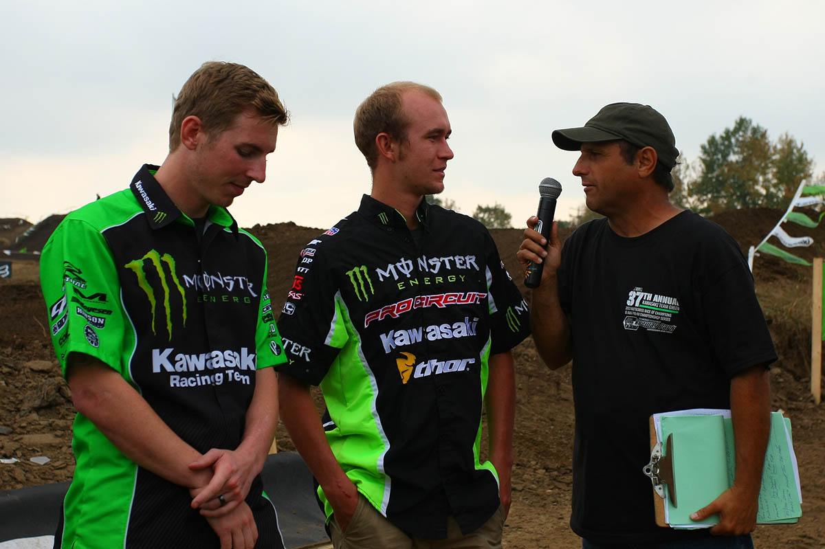 Monster Energy Kawasaki's Jake Weimer and Monster Energy/Pro Circuit Kawasaki's Blake Baggett were both on hand Saturday and Sunday signing autographs and meeting their fans in the Northeast. Here they are interviewed by long time track announcer Rich Trevelise. 
