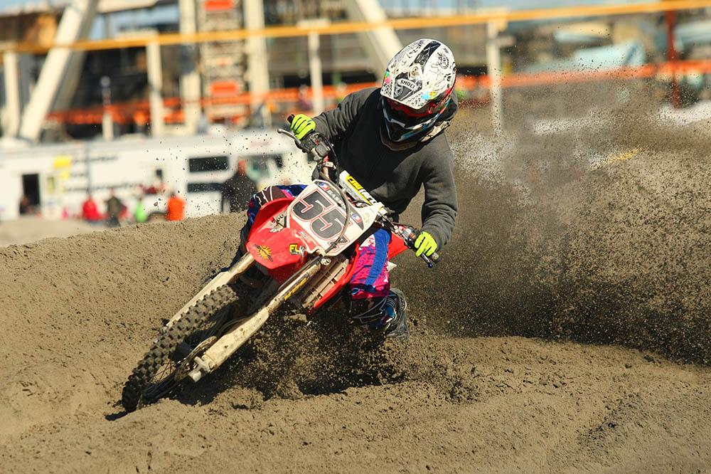 Honda mounted Zach Bassista showed he knows how to ride in the sand by sweeping the Supermini 12-16 class. / Scott Lukaitis photo 