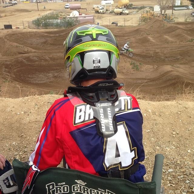 Blake Baggett watches on at the Pro Circuit test track earlier this week. 