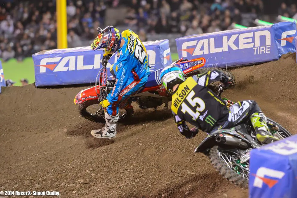 These two were ready to get it on down the stretch in the 250s, but a Seely crash made the difference.