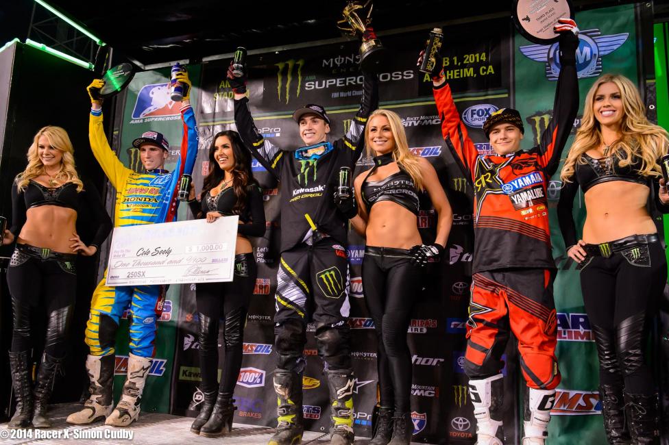 Cole Seely (left) and Cooper Webb (right) would round out the 250SX podium. 
