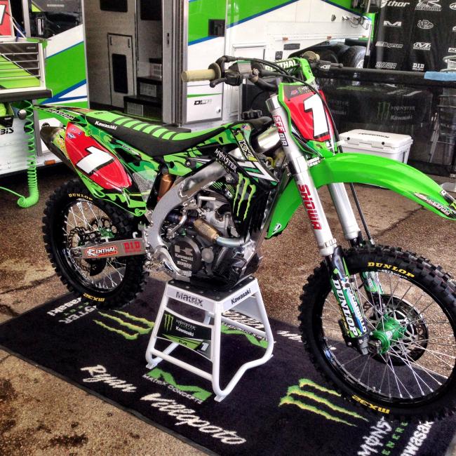 Check out the military camo graphics on Ryan Villopoto’s ride.
