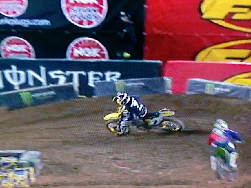 James is turning down much sooner than Ryan Villopoto, thus shortening the track and lowering his lap time.