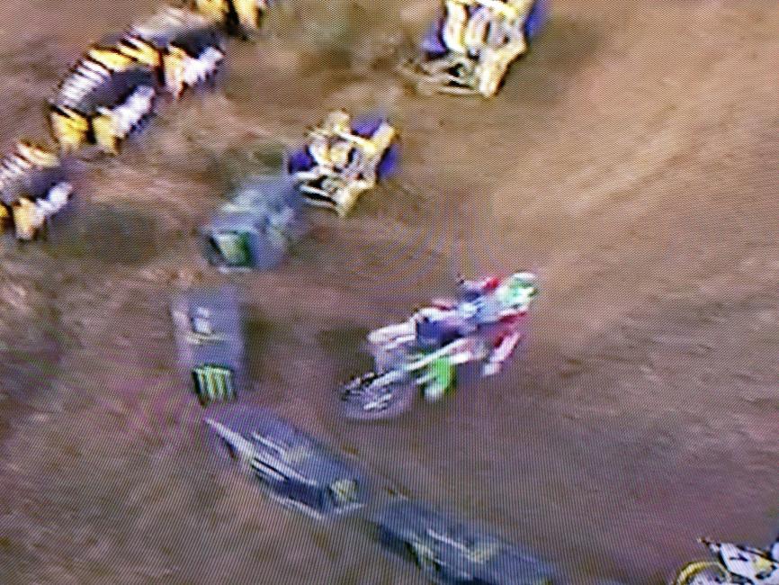 RV was also staying to his far left in the whoops and encountered the same issue as Chad. He is actually facing the wrong direction as he enters the turn, causing a much sharper turn than he would prefer. Sharp turns cause a loss of momentum and slower lap times.
