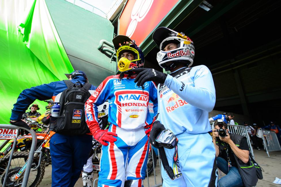 In San Diego, Malcolm (left) and James Stewart joined the Vohland and Hahn brothers as the only set of siblings to podium in AMA Supercross on the same night.