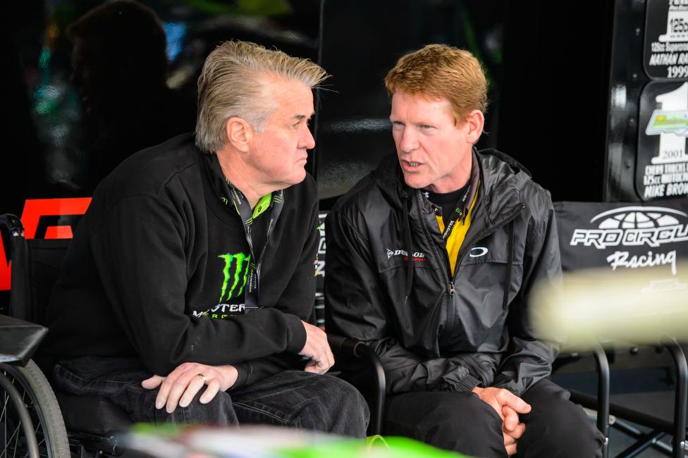 Broc Glover from Dunlop and Pro Circuit's Mitch Payton. These guys have been visiting each other on weekends for about 30 years.