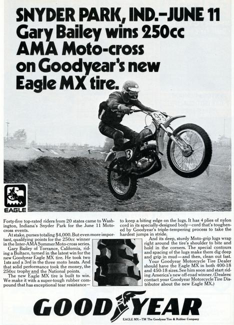 That's The Professor himself, Gary Bailey, after winning a national in Indiana on a Bultaco wearing Goodyear tires.  