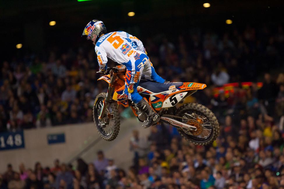 Alessi was stubborn early, hold off the advances of Dungey. But Dungey was relentless, drag racing past Alessi and into the lead following the steep wall jump.