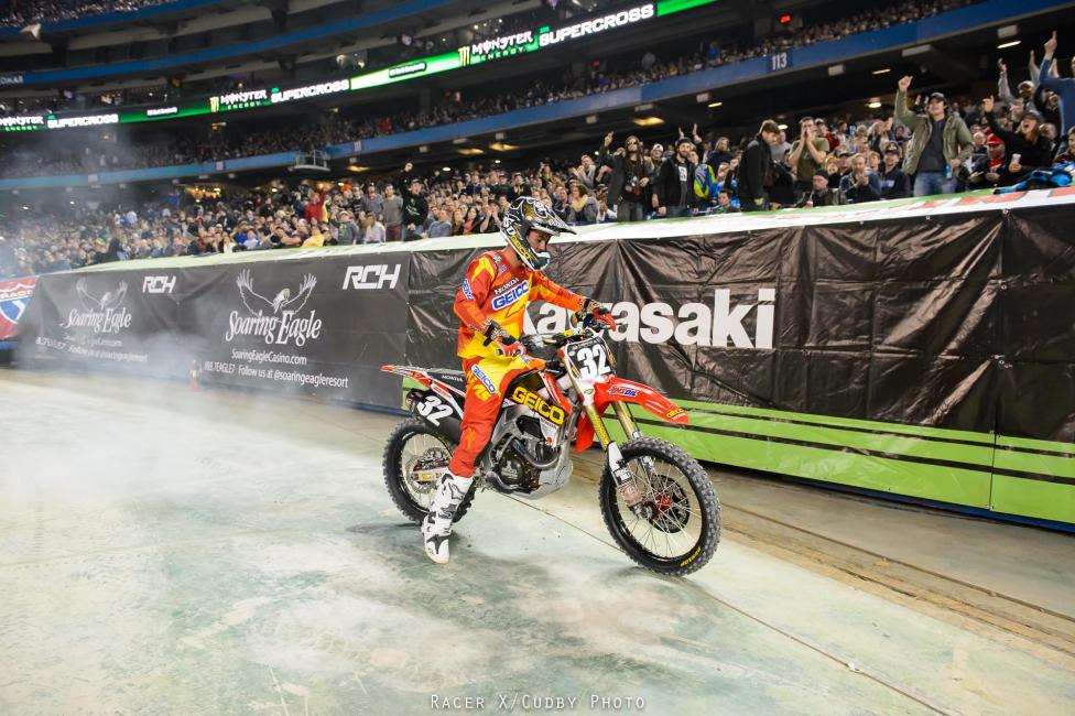 Justin Bogle celebrates his first career win in classic fashion.
