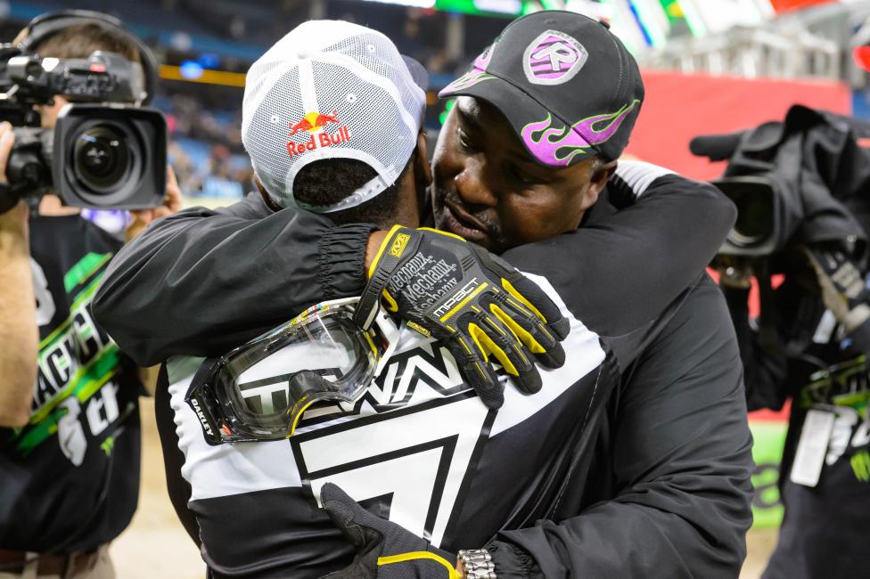 James shares the moment with his father, Big James.  