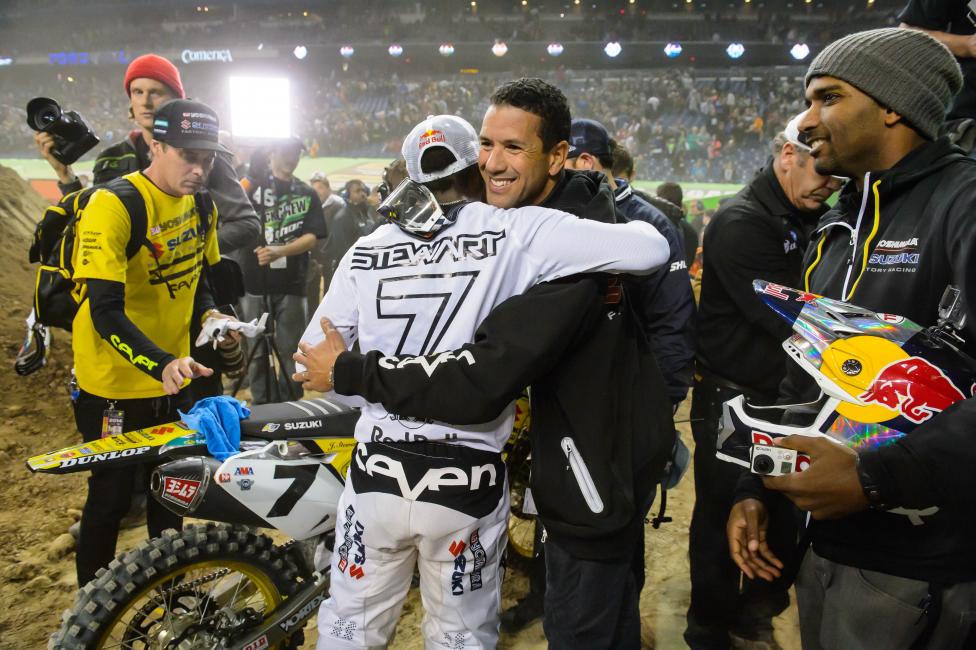 James and Pablo celebrate James' win in Detroit.  