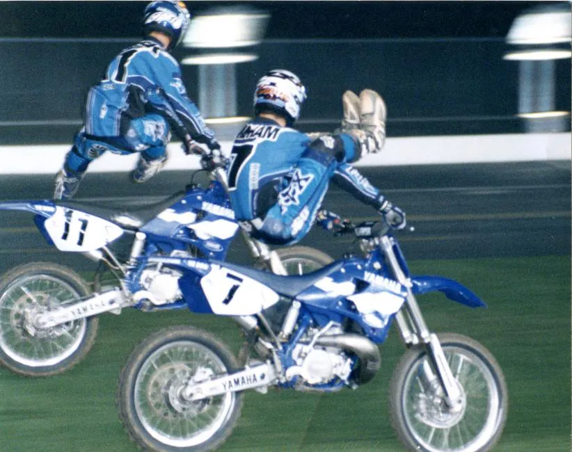 The 90s called and it wants its tricks back. Wait, this photo is from the 90s! Ezra Lusk (11) and a young K-Dub bust it out at Charlotte Motor Speedway. Later that night, Windham would become the first 125 rider to win a 250 race on the opposite coast.