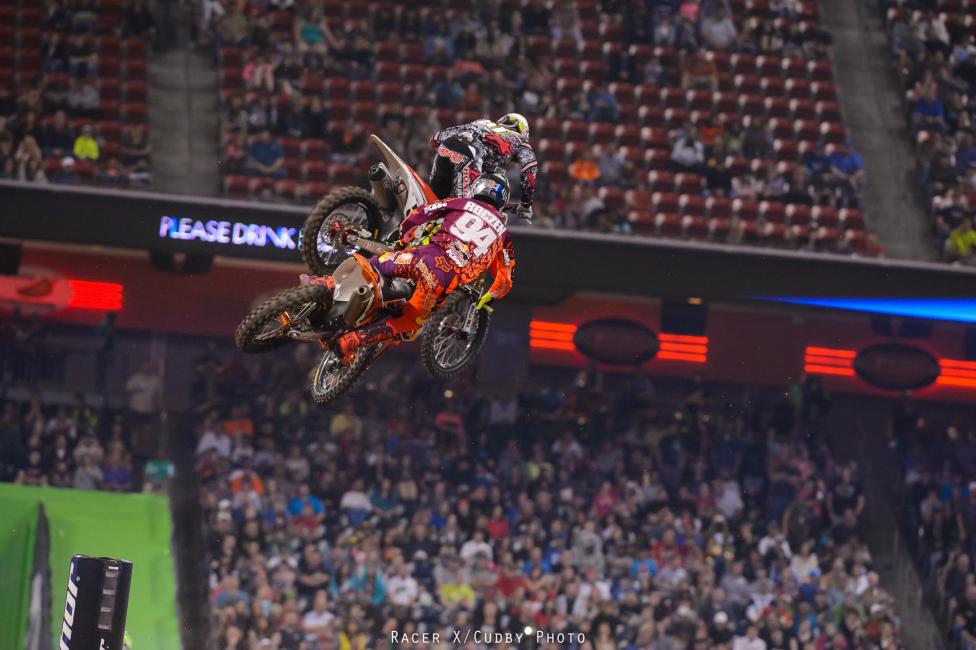 There was a little action early as Honda Muscle Milk's Justin Barcia and Red Bull KTM's Ken Roczen battled.
