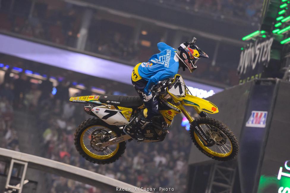 Stewart was sick all day and didn’t even ride the final practice. He battled pretty hard to win his heat race, but the Yoshimura Suzuki rider didn’t have much in the main and settled for a, wait for it, lonely fifth. Andrew Short was sixth on the BTOSports.com KTM.