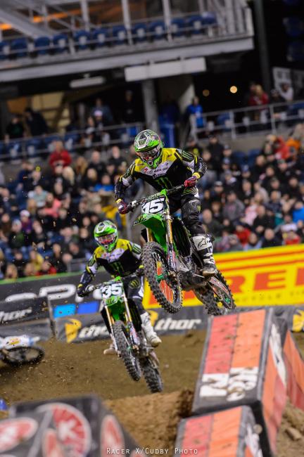 Wilson’s teammate and Washington native Justin Hill moved from fourth to third to challenge Wilson for second. Wilson ended up throwing it away with a tip-over in a deeply rutted inside corner.Photo: Cudby