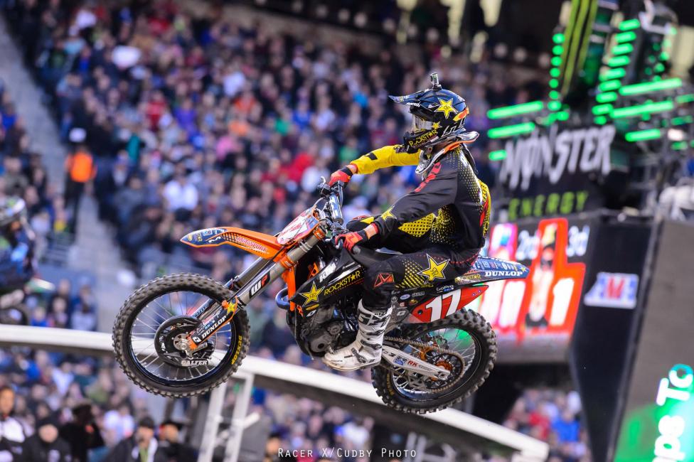 Points leader Jason Anderson started the race in seventh and quickly made his way around Zack Freeberg, Cooper Webb and Jessy Nelson to claim fourth. He inherited third once Wilson went down.Photo: Cudby