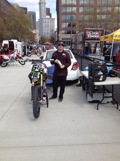 The Chris Blose pit setup in Seattle, and yes the Chevy Sonic rental car is his weekend rig.