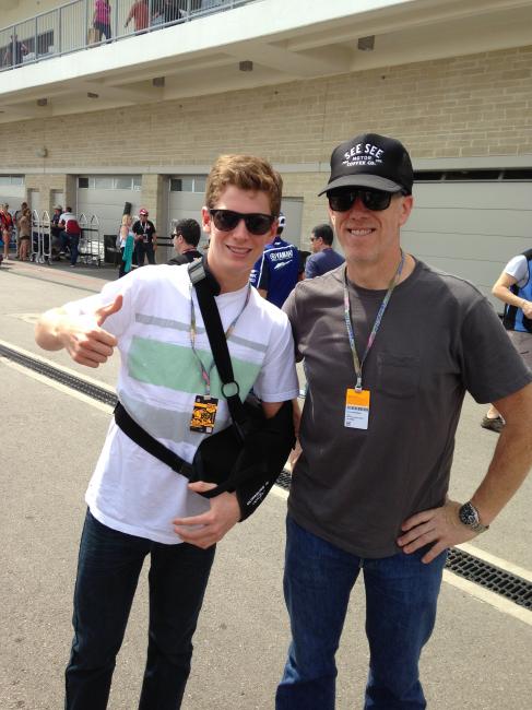 Adam Cianciarulo and Russ Stratton cruising the pits on their way to hang with Valentino Rossi at COTA.