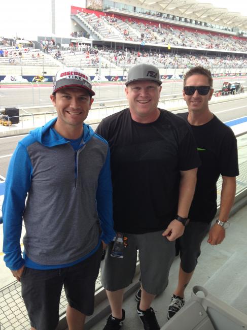 Chad Reed, Dan Truman and Michael Byrne in front of the main straight.