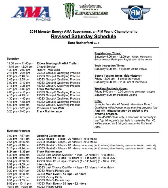 Revised schedule for East Rutherford.