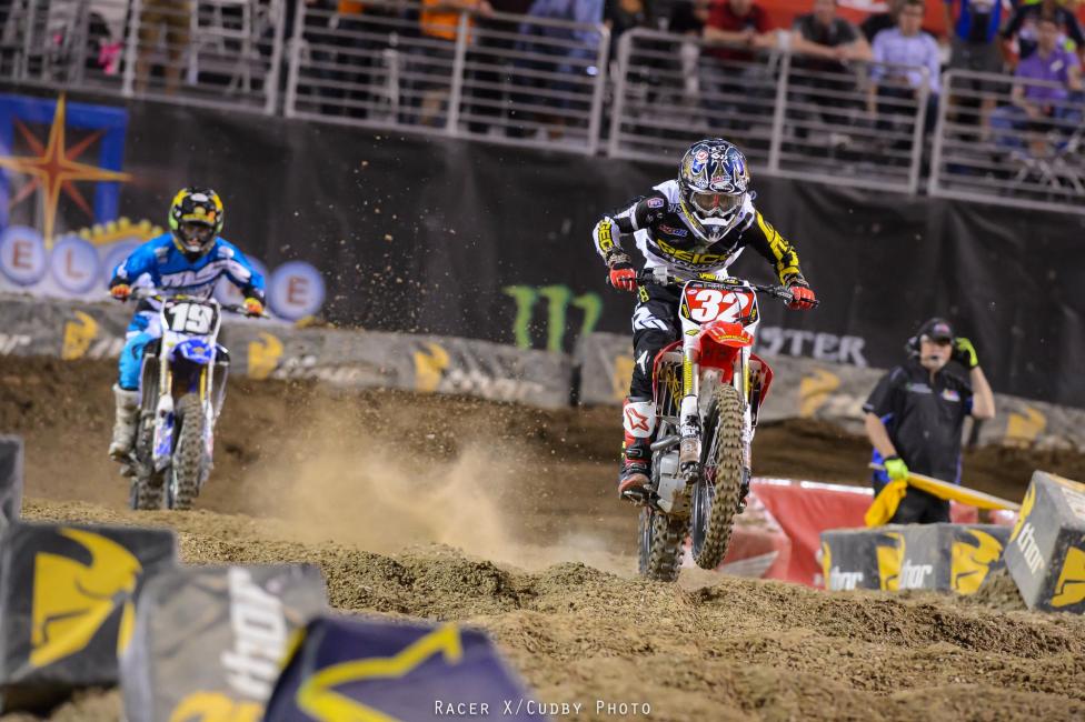 In 250 East, the title was already GEICO Honda's Justin Bogle’s (essentially) and for good measure he grabbed the holeshot in the main. But Yamalube Star Racing Yamaha's Jeremy Martin was determined to grab his first career win, and stalked Bogle throughout.