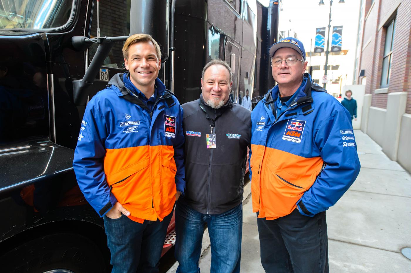 KTM bossmen Jon-Erik Burleson and Robert Pierce with Parts Unlimited's Rob Buydos.