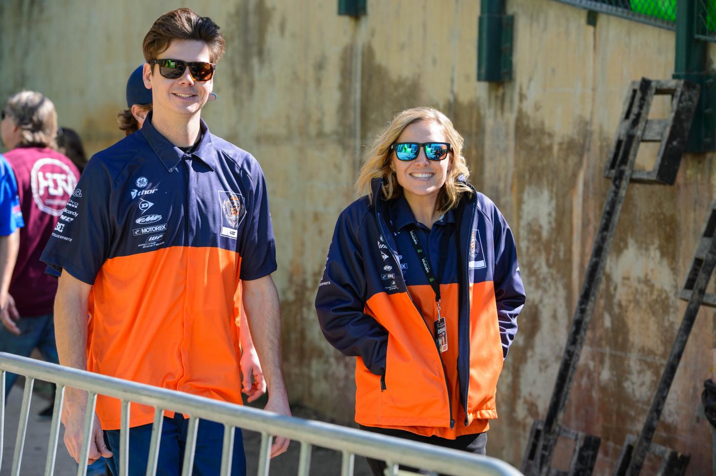 KTM technician Robbie Conklin and full-time marketing machine Christy Lacruelle 