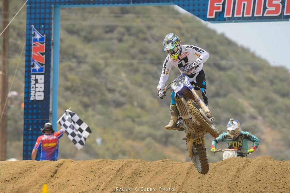 Grant over jumped the finish line jump in order to stay ahead of Roczen, who attempted a list-ditch effort on the inside.Photo: Cudby
