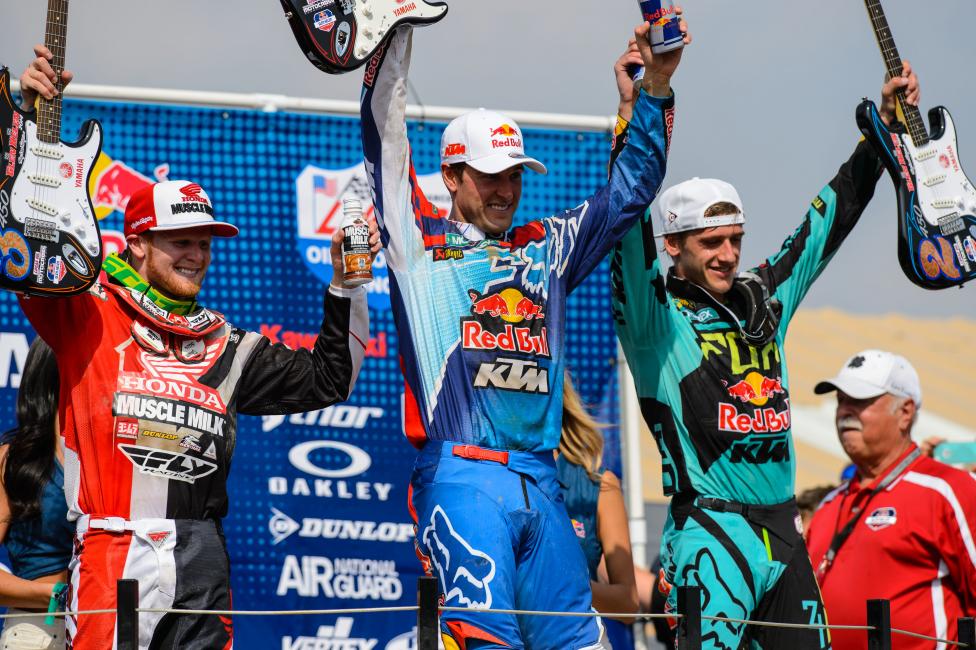 Ryan Dungey outlasted Ken Roczen (right) to win the opener. 