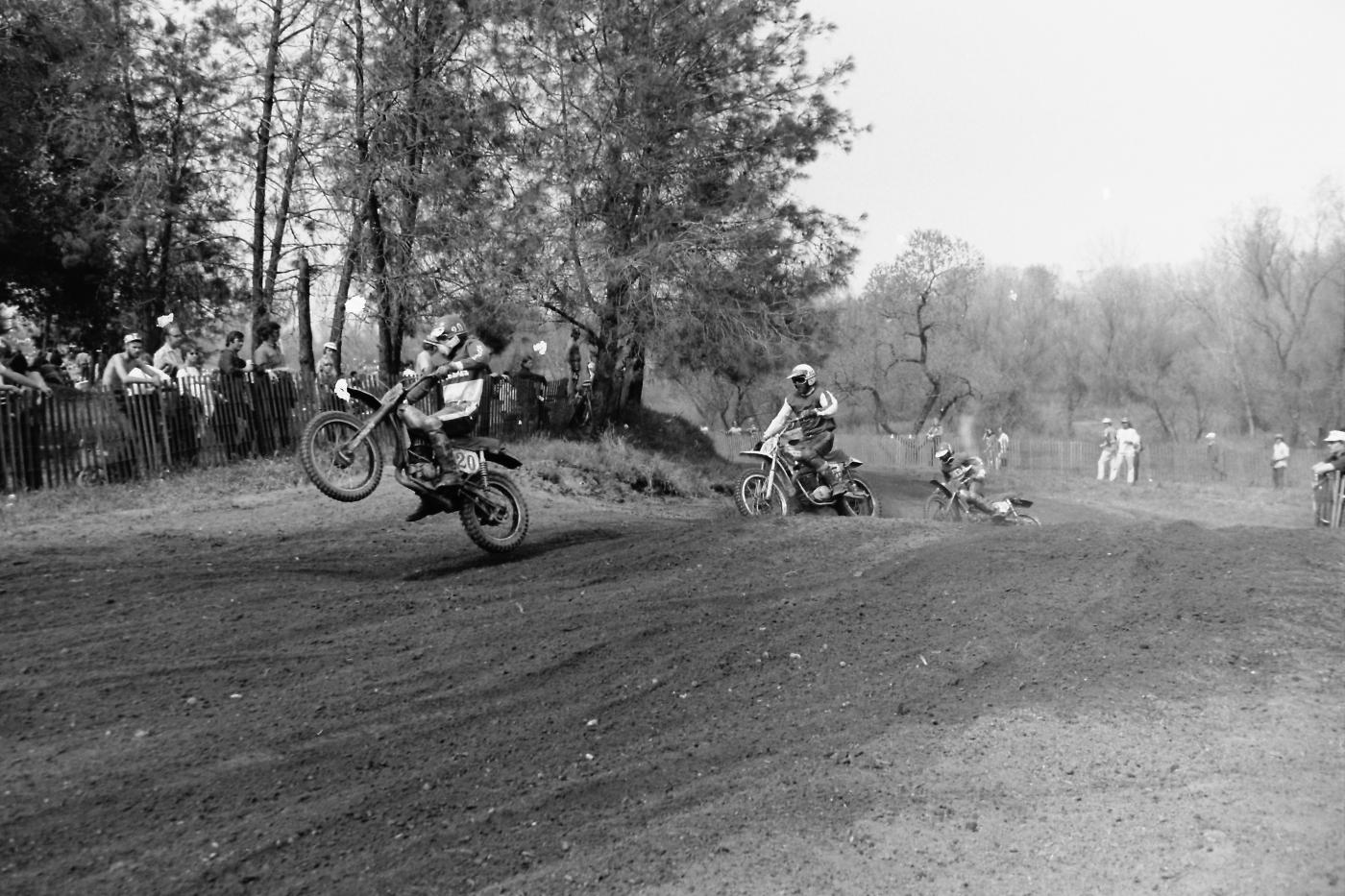 Honda's Rich Eierstedt and Billy Grossi sandwich Penton factory pilot Buck Murphy in a 250 class battle. 