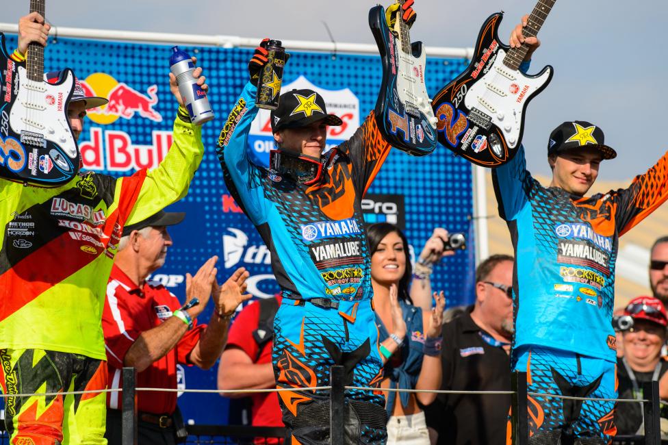 The Star Racing duo of Jeremy Martin (center) and Cooper Webb (right) look to find the podium again at Hangtown.  