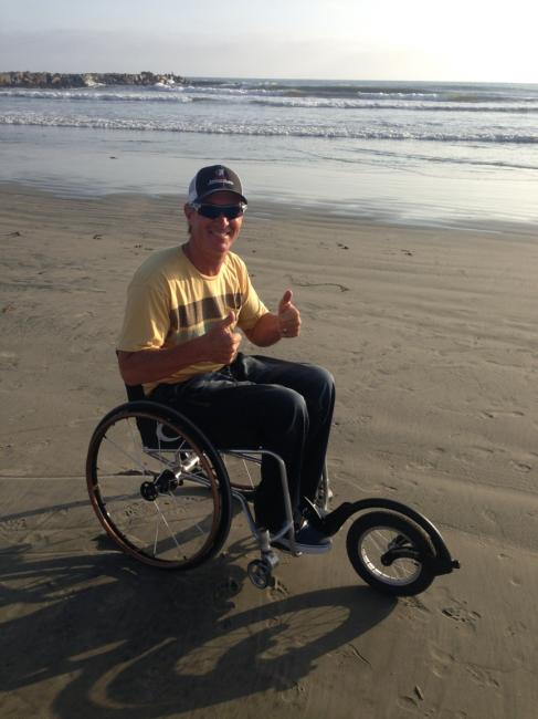 David today. This chair features a special wheel developed for former rider Pat Daugherty. Bailey is also developing his own handcycle.