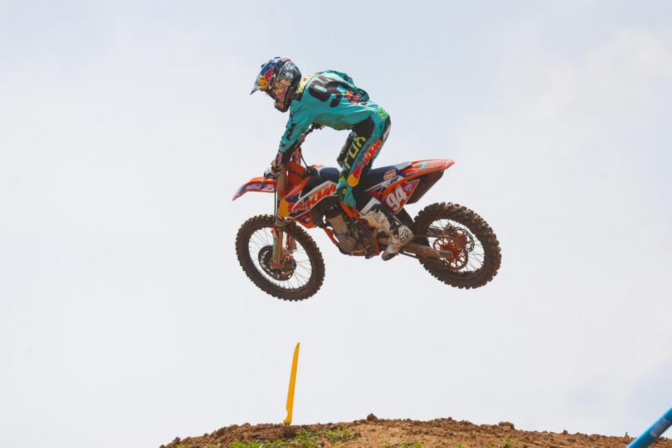 The 450MX points leader was out getting the track dialed at Press Day yesterday. 