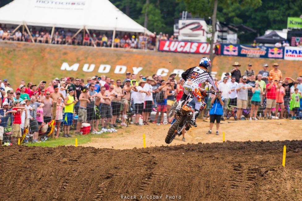 Roczen fell early in moto one and Dungey took advantage. Dungey holeshot moto two but Roczen made a quick pass on him and held strong under pressure. 