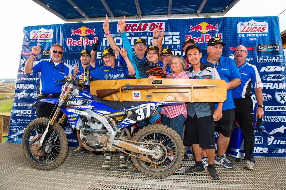Cooper Webb celebrates his first career overall.  
