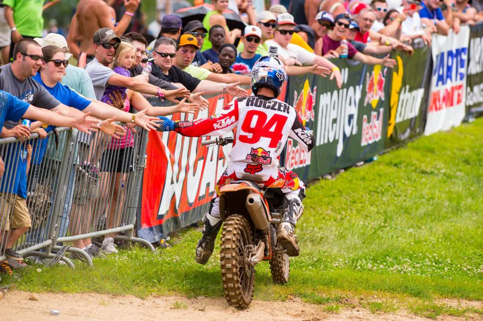Roczen celebrates with the fans at RedBud.  