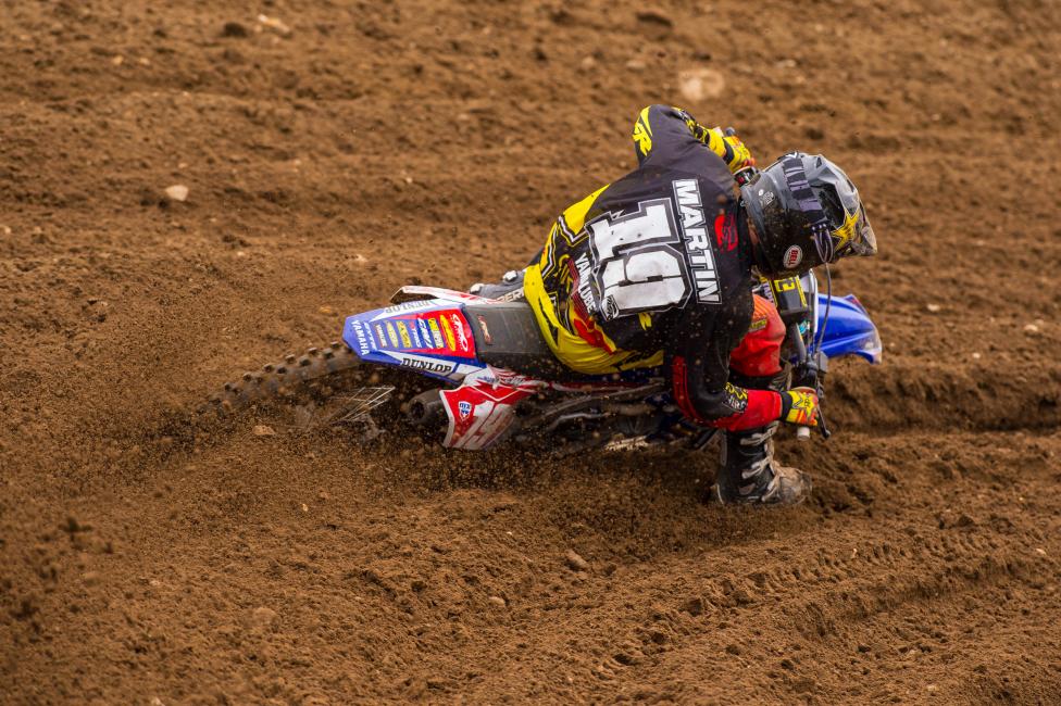 After JMart railed the first few motos, we took out the microscope to look for cracks in the foundation. If he has any, he's hid them well.